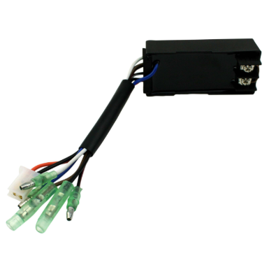 DGT Agri Performance CDI module for Polaris Predator 50 / Scrambler 50 ATV, black box with green terminals.