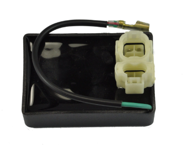 CDI module for Honda TRX90 Fourtrax Sportrax youth ATV, black rectangular module with beige 2-pin connector.