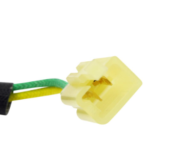 Starter relay connector; yellow two-pin housing with green and yellow wires