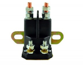 Starter solenoid for Polaris ATV/UTV (2000–2006), black unit with copper terminals and side mounting tabs.