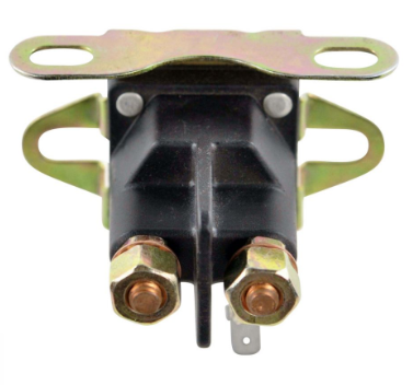 Universal 3-Pole Starter Solenoid for small engines with a black body and gold mounting bracket
