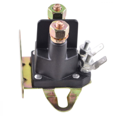 Universal 4-pole starter solenoid by DGT Agri, black body with copper terminals and mounting bracket