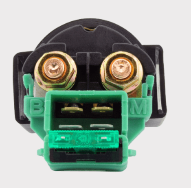 Starter relay solenoid by DGT Agri; green plug-style connector, brass terminals, black housing.