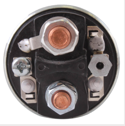 Starter motor solenoid, 12V 3-terminal, black housing with copper terminals