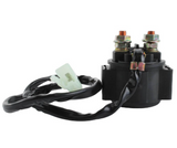 Starter relay by DGT Agri for powersports ATV/quad/scooter, black circular unit with wiring harness.