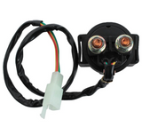 DGT Agri starter relay solenoid for powersports ATV/quad/scooter, black housing with two copper terminals.