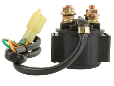 Black DGT Agri starter relay for powersports with wiring harness and yellow connector