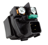Starter solenoid for Suzuki motorcycles by DGT Agri, black plastic unit with green LED indicator and gold terminal posts
