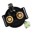 Starter solenoid, round black unit with brass terminals and white 3-pin connector, DGT Agri for Honda TRX700XX.