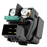 Starter solenoid by DGT Agri with green 30A inline fuse, black plastic housing and dual terminals