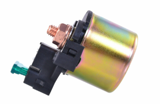 DGT Agri starter solenoid; compatible with Honda VT/VFR/VF and Kawasaki KLF220 Bayou; green connector, metallic can.