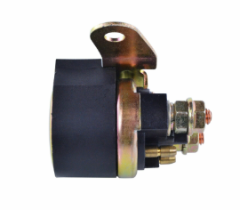 Starter solenoid for Suzuki ATVs by DGT Agri, black cylindrical unit with mounting bracket and terminal posts.