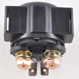 Starter solenoid with black plastic housing, two copper terminal studs, and mounting lugs
