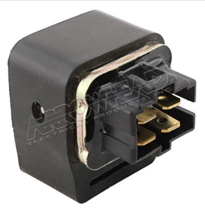 Starter solenoid for Polaris Predator/Scrambler/Sportsman 90 youth ATVs; black rectangular unit with multiple terminals.