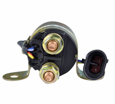 Starter relay solenoid – DGT Agri, black solenoid with copper terminals and 2-pin connector.