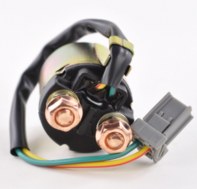 Starter solenoid for Honda MUV700 Big Red UTV (2009–2013) with copper terminals and gray connector.