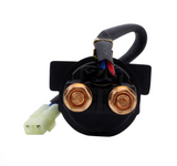 DGT Agri starter solenoid for Honda TRX ATVs, black housing with two copper terminal posts and white 2-pin connector