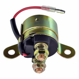 Starter relay solenoid for Polaris vehicles; metal housing with red wire lead and mounting tabs
