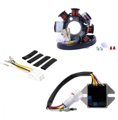 100W AC-to-DC conversion kit for KTM motorcycles by DGT Agri; includes stator, regulator, wiring harness.