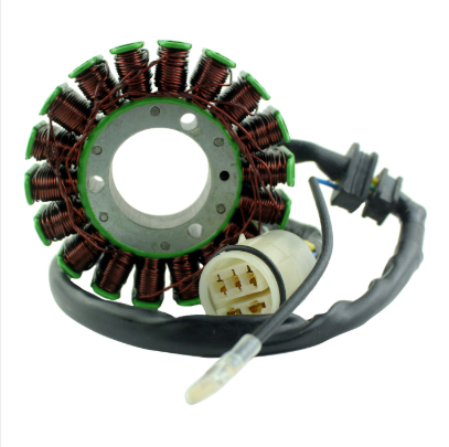 Generator stator for Honda TRX400 FA Auto Rancher ATV by DGT Agri; copper-green coil windings with white connector.