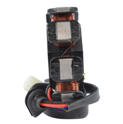Generator stator assembly with copper windings and black plastic housing by DGT Agri