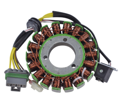 Generator stator for Polaris Sportsman/Ranger 500 ATV/UTV (2006–2014); copper windings with green mounting ring.