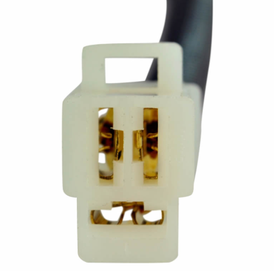 Stator connector for Kawasaki KVF400 Prairie ATV; white plastic plug with gold contact pins