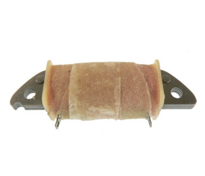 Charging coil / generator stator with brown wrapped winding and metal mounting brackets