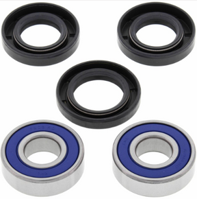 Hyper front wheel bearing and seal kit; 5-piece set with two blue-sealed bearings and three black seals.