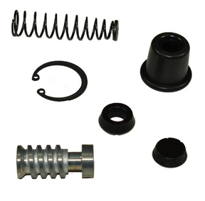 Rear brake master cylinder rebuild kit for Honda TRX/Yamaha YFM, six-piece set with spring, seals, and piston.