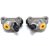 Brake cylinder set for Honda TRX250, pair of silver hydraulic brake cylinders with yellow seals and black mounting fittings