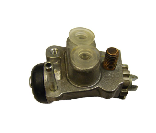 Brake master cylinder for Honda TRX300/TRX350 ATV, DGT Agri, silver metal with two reservoir ports and bleed screw