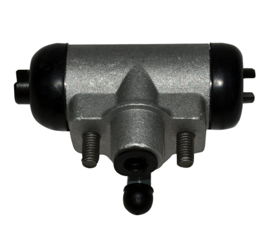 Rear brake cylinder for Kawasaki Mule 3010/4010; metallic gray body with black end caps.