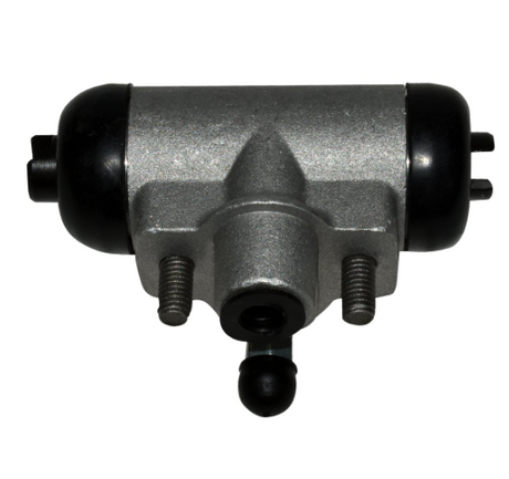 Rear brake cylinder for Kawasaki Mule 3010/4010; metallic gray body with black end caps.