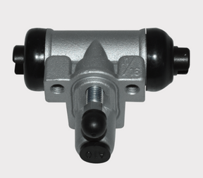 Brake cylinder for Kawasaki Mule 600/610/SX (2010–2018); silver aluminum body with black rubber ends.