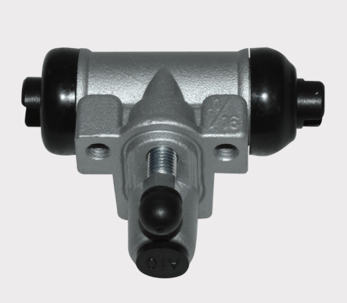 Brake cylinder for Kawasaki Mule 600/610/SX (2010–2018); silver aluminum body with black rubber ends.
