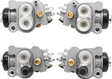 Brake Cylinder Set for Honda TRX350/TRX450 (1998–2004) by DGT Agri, 4 silver dual-piston cylinders with gold screws
