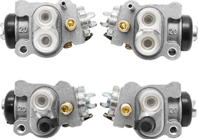Brake Cylinder Set for Honda TRX350/TRX450 (1998–2004) by DGT Agri, 4 silver dual-piston cylinders with gold screws