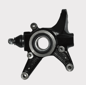 Steering knuckle for Honda TRX420; black metal with center bearing bore and mounting holes.