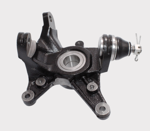 Steering knuckle for Honda TRX420/500/520 by DGT Agri; black metal with center bearing and ball joint