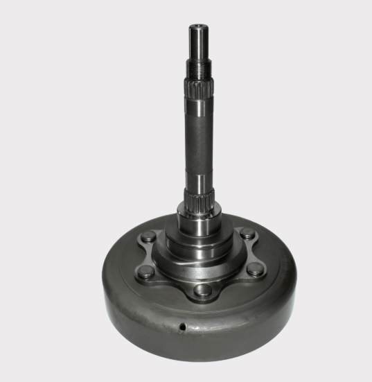 Clutch housing with shaft for Yamaha Grizzly 350, dark gray metal.