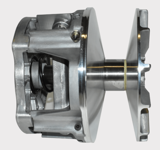 Primary drive clutch assembly by DGT Agri for Polaris Sportsman 570, metallic silver clutch housing and shaft