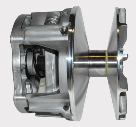 Primary drive clutch assembly by DGT Agri for Polaris Sportsman 570, metallic silver clutch housing and shaft