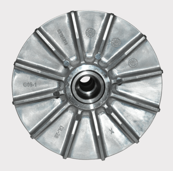 Primary drive clutch for Polaris Sportsman 570; metallic silver cast metal