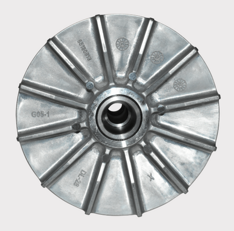 Primary drive clutch for Polaris Sportsman 570; metallic silver cast metal