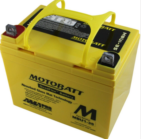 Motobatt MBU-1-35 12V 37.1Ah yellow battery with top handles