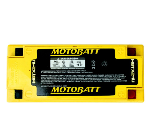 Motobatt MBTX24U battery, yellow case with black label