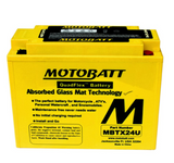 MBTX24U Battery by Motobatt, yellow case with Absorbed Glass Mat technology