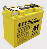 Motobatt MBTX24U yellow AGM motorcycle battery with large M logo