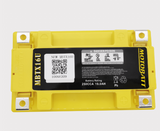 Motobatt MBTX16U battery in a yellow plastic case with silver terminal lugs
